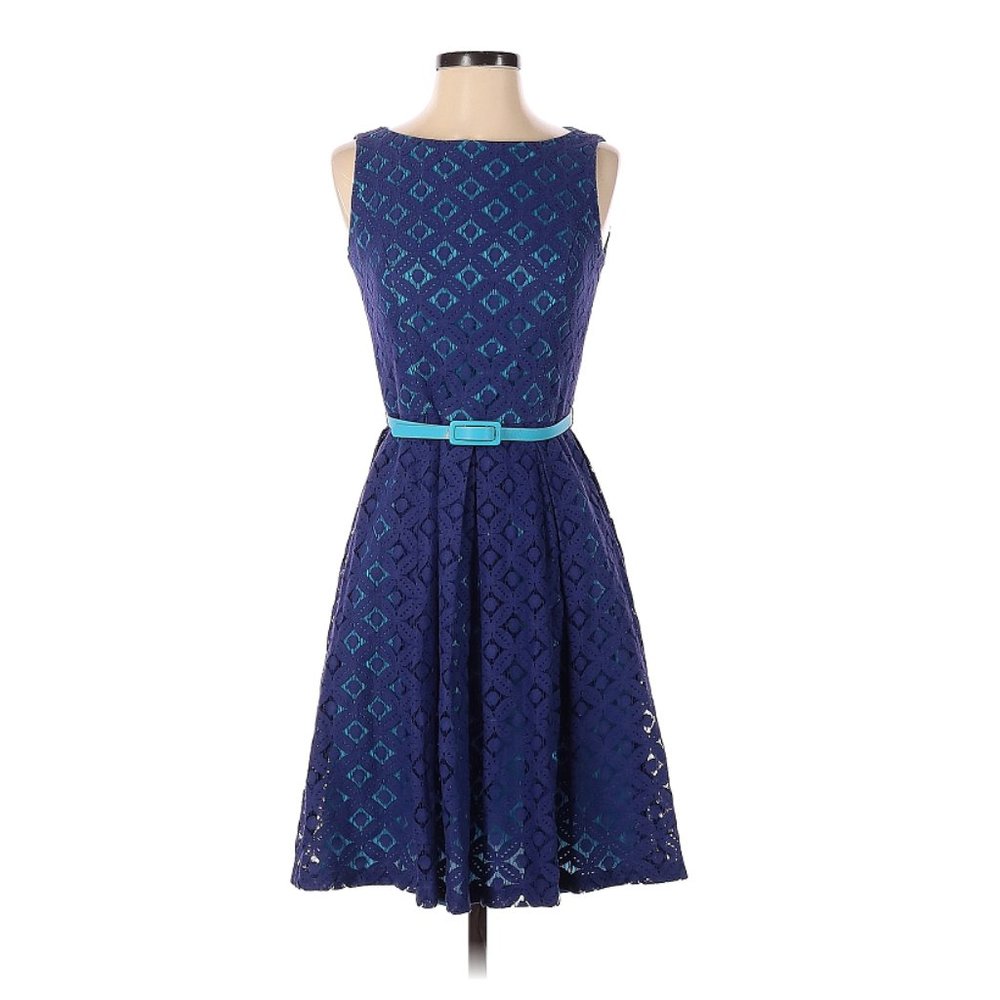 Musette purple and blue lace overlay sleeveless zippered dress 6